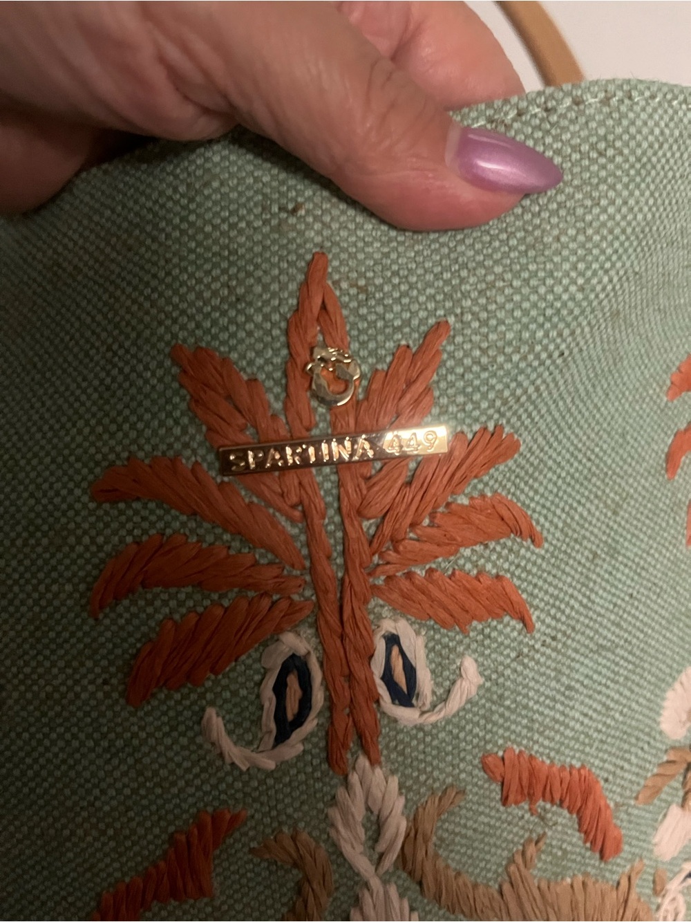 Spartina 449 Daufuskie Island Embroidered Jute Tote Bag Leather Handle Coastal - Picture 9 of 12